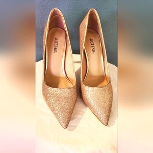 JustFab Adrienne Rhinestone Rose Gold Pump Heels size 10